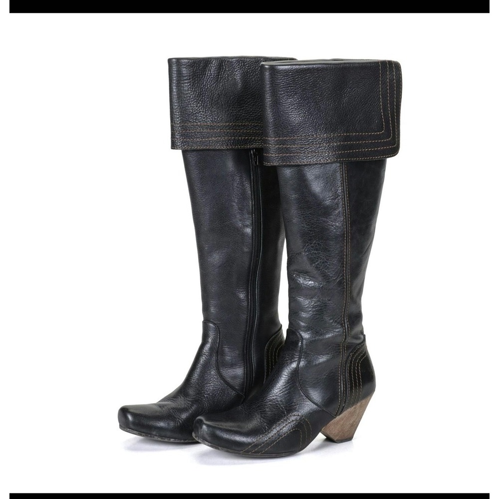 John Fluevog Ruby Creek Dallas Black Leather Over The Knee Boots Womens 6.5
